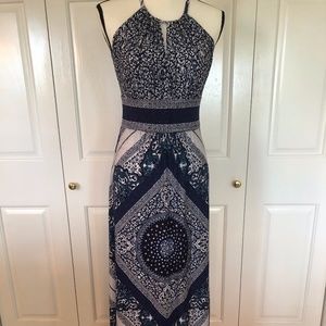 Navy blue and white halter sundress